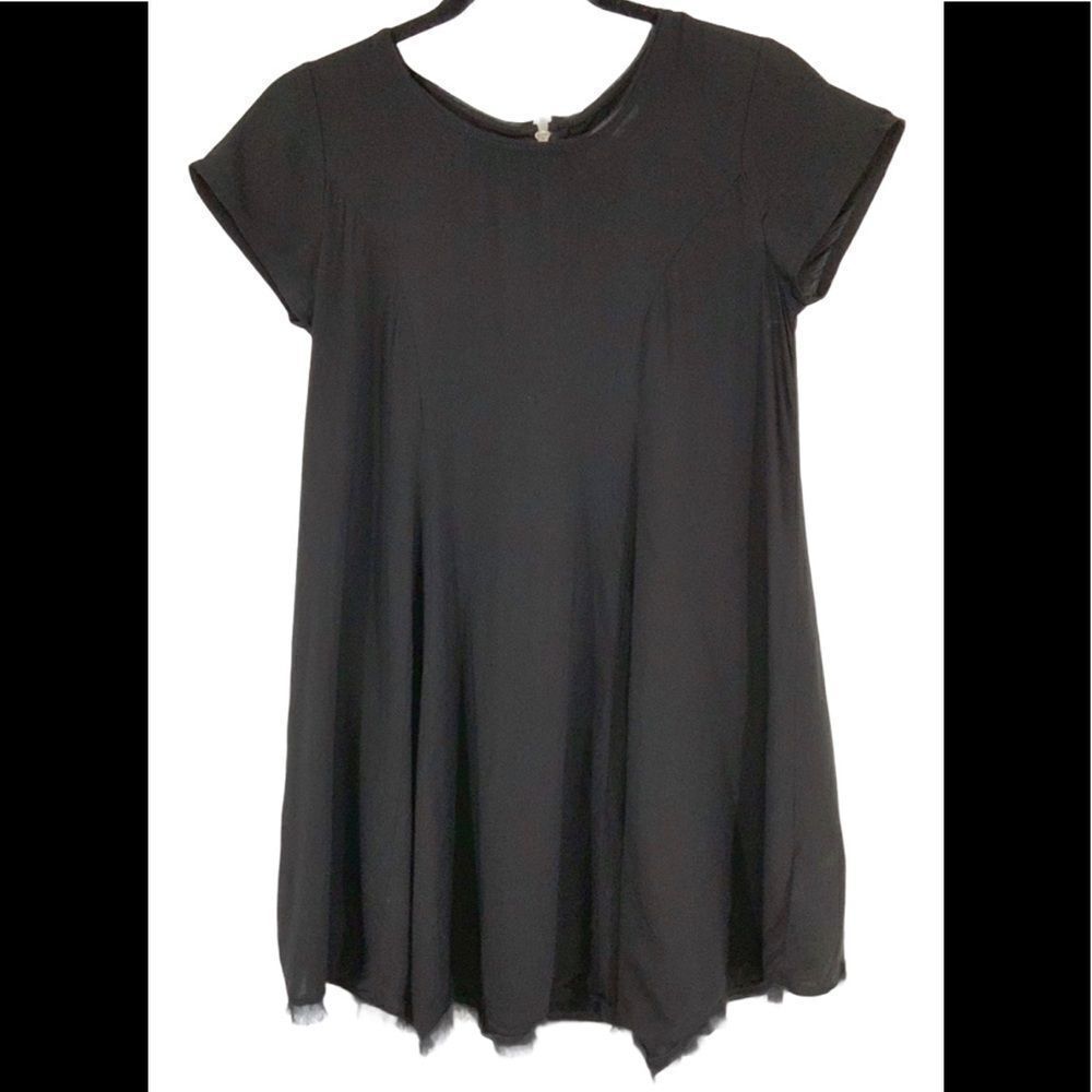SILENCE & NOISE tunic pullover blouse raw edge black size XS
